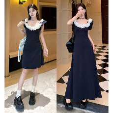 批发实拍~大码2026夏季蕾丝拼接辣妹<b class='q'>连衣裙</b><b class='q'>镂空</b>设计感女名媛纯欲风裙