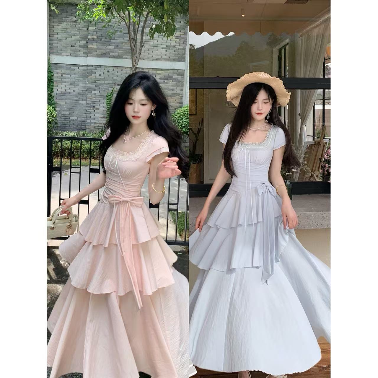 RY4174# ~云阶垂梦大码气质不规则层次甜美公主蛋糕裙收腰连衣裙