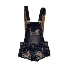 批发复古做旧水洗磨破连体超短裤女<b class='q'>欧美</b>式辣妹百搭显瘦a字包臀背带裤