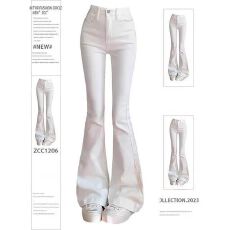 批发辣妹<b class='q'>白色</b>微喇<b class='q'>牛仔裤</b>女低腰不贴腿显瘦百搭弹力马蹄拖地裤子潮ins