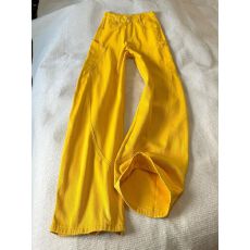 批发美式街头黄色刺绣阔腿牛仔裤女宽松高腰拼接设计感显瘦弯刀拖地裤