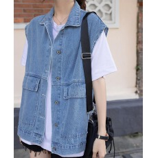 批发牛仔马甲女宽松春<b class='q'>秋</b>夹克外穿女士坎肩韩版工装无袖背心外套马夹潮