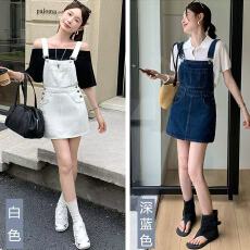 批发白色牛仔背带短裙女夏季薄款2026年新款高腰显瘦a字半身裙女