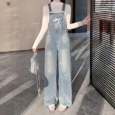批发韩版蝴蝶结蕾丝织带烫钻复古牛仔背带裤<b class='q'>连体</b><b class='q'>裤</b>芭蕾风<b class='q'>长裤</b>