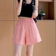 批发夏季新款2026亚麻棉麻运动阔腿短裤女松紧腰抽绳<b class='q'>热裤</b>亚麻a字五分