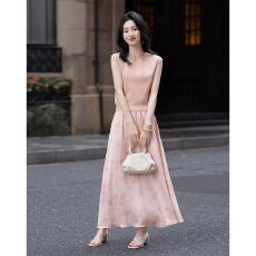 批发<b class='q'>套装</b>名媛新中式无袖针织上衣<b class='q'>印花</b>A字半身裙女