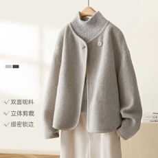 批发简约纯色毛呢大衣女2026秋冬季新款斜门襟百搭<b class='q'>外套</b>