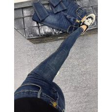 批发2026春季新款明线设计牛仔烟管裤大码女装高腰显瘦百搭九分小脚裤