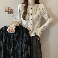 批发高级感水墨扎染针织衫正肩长袖女早秋新款大码胖mm打底衫独特上衣