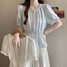 批发法式气质木耳花边圆领短袖<b class='q'>衬衫</b>女夏装2026夏季新款甜美<b class='q'>衬衣</b>上衣