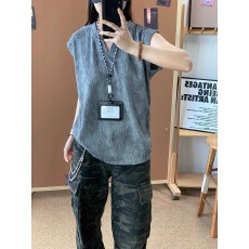 批发原版扎染面料肌理感v领背心女夏季薄款冰丝T恤运动速干坎肩<b class='q'>汗衫</b>