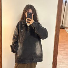 批发美式复古高街chic慵懒风宽松刺绣套头<b class='q'>牛仔外</b><b class='q'>套男</b>女春秋潮流上衣