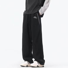 批发夏季抽绳束脚裤男女黑色运动裤宽松直筒针织裤<b class='q'>修身</b>休闲坠感休闲裤