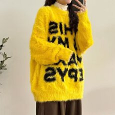 批发文艺慵懒原宿2025美式字母水貂毛慵懒风毛衣ins新款潮流无<b class='q'>品牌</b>