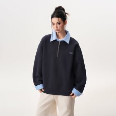 批发假两件<b class='q'>男</b>女卫衣春秋季新款POLO衫休闲宽松潮牌翻领上衣服长袖T恤