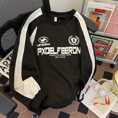 批发美式街头运动卫衣<b class='q'>男</b>女春秋季潮牌复古宽松休闲插肩袖撞色无帽<b class='q'>外套</b>