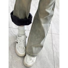 批发加绒加厚水洗做旧微喇叭<b class='q'>牛仔裤</b>女秋冬高腰<b class='q'>弹力</b>显瘦直筒喇叭长裤子