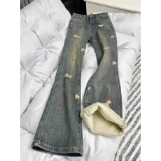 批发腊肠狗刺绣加绒加厚微喇<b class='q'>牛仔裤</b>女冬季水洗做旧高腰显瘦<b class='q'>弹力</b>喇叭裤