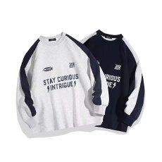 批发港风复古卫衣<b class='q'>男</b>士秋冬季圆领拼接套头上衣潮牌宽松外套