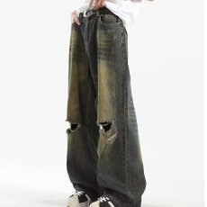 批发破洞<b class='q'>牛仔裤</b><b class='q'>男</b>女夏季薄款直筒宽松水洗做旧美式裤子潮牌痞帅炸街