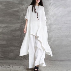 批发欧美棉麻大码休闲装<b class='q'>运动服</b>套装东南亚宽松上衣长裤两件套