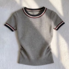 批发已出货  小香风短袖潮流半袖打底衫春秋<b class='q'>冬</b>女新款针织衫灰色