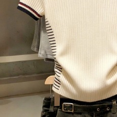 批发已出货  撞色<b class='q'>条纹</b>拼接短袖女春夏新款褶皱掐腰显瘦短款