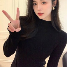 批发已出货 韩国chic半高领毛衣针织打底衫女秋冬季紧身修身内搭圆领