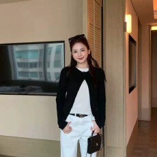 批发已出货 韩国chic假两件撞色长袖针织衫女春季小个子修身显瘦内搭