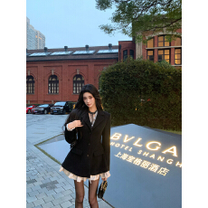 批发Barb Chill毛呢<b class='q'>西装外套</b>短款<b class='q'>女</b>秋冬假两件西装裙名媛千金风连衣裙