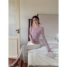 批发GAZ线上商店新款一字领羊毛针织打底衫修身显瘦上衣温柔纯欲风