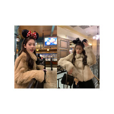 批发im向 枫糖栗子~兔毛<b class='q'>皮草</b><b class='q'>外套</b>女秋冬新款翻领正肩短款保暖毛毛<b class='q'>外套</b>