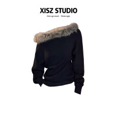 批发美式小众毛毛领斜肩<b class='q'>卫衣</b>女秋季慵懒风宽松显瘦一字肩<b class='q'>短款</b>长袖上衣