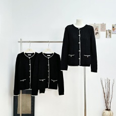 批发蝶宝嘻 rag *ne波浪纹拼色小香毛衣<b class='q'>开衫</b>女秋冬<b class='q'>针织</b>羊毛衫上衣外套