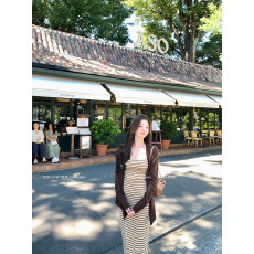 批发CloudSweet白云甜 Grace优雅线谱针织开衫上衣秋冬<b class='q'>修身</b>条纹针织<b class='q'>裙</b>