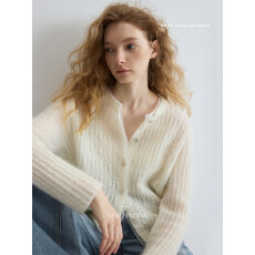 批发Nice people2026SS 朦胧<b class='q'>马海毛</b>羊毛真丝花边假两件绞花针织<b class='q'>开衫</b>