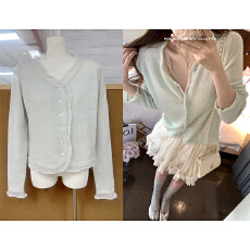 批发MUKOK 马卡龙小衫~木耳边羊驼针织开衫女薄款减龄长袖打底上衣