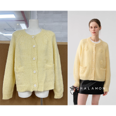 批发CHALAMON夏拉蒙 羊毛马海重工手绣立体花朵针织圆领<b class='q'>毛衣</b>开衫女