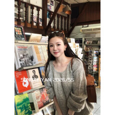 批发宋秀妍 SENIORS韩系松弛感灰色U领毛衣慵懒风麻花套头长袖针织衫