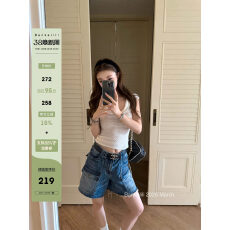 批发板栗可可Bankelili'私服！版型牛牛'设计感水洗做旧工装牛仔短裤