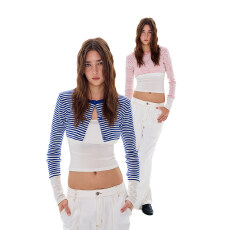 批发EllipsisFolder天丝羊毛<b class='q'>条纹</b>假两件层次拼接<b class='q'>针织</b><b class='q'>开衫</b>上衣修身显瘦