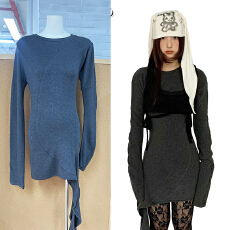 批发molacing复古分割线剪裁不规则设计连衣裙<b class='q'>修身</b>百搭打底衫