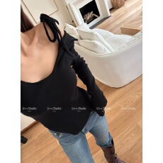 批发<b class='q'>韩国</b>东大门<b class='q'>代购</b>2025秋季女装新品纯色系带长袖<b class='q'>T</b><b class='q'>恤</b>