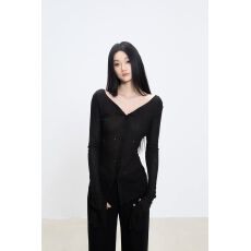 批发WITHMIN 针织开衫女2025年新款秋季修身显瘦纯欲打底衫女内搭<b class='q'>长袖</b>