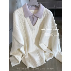 批发CallmeEar//【茉莉丁香】宽松慵懒假两件毛衣女套头秋针织衫上衣