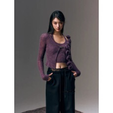 批发AGAM 纯欲风玫瑰花<b class='q'>马海毛</b>针织<b class='q'>开衫</b>+辣妹风短款修身挂脖背心两件套