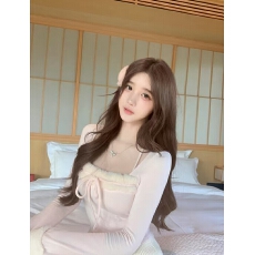 批发若语定制 甜心兔兔 环保兔毛拼接挂脖德绒上衣纯欲性感打底衫冬季