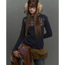 批发NECY 费尔岛印花长袖女秋冬季慵懒舒适内搭打底衫修身显瘦外穿上