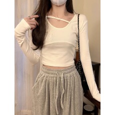 批发黑色打底衫女装早秋季2025新款紧身内搭长袖T恤修身高腰短款上衣