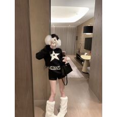 批发2025秋冬高级感重工袖口拼接毛毛字母五角星提花针织衫百搭毛衣潮